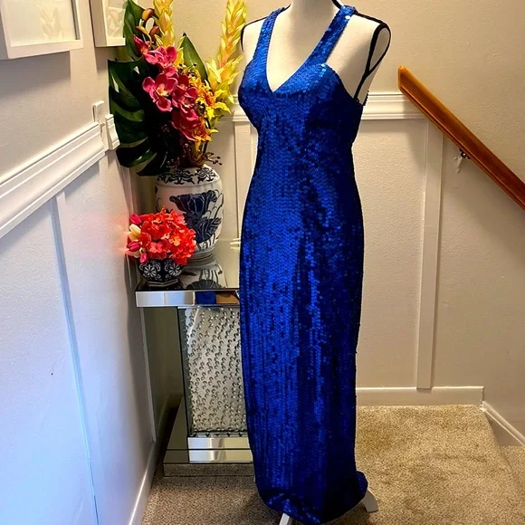 sachin and babi light blue dress Royal Blue Long Satin Lace-up A-line Prom Dress, Royal Blue Wedding Pa   Cutedressy
